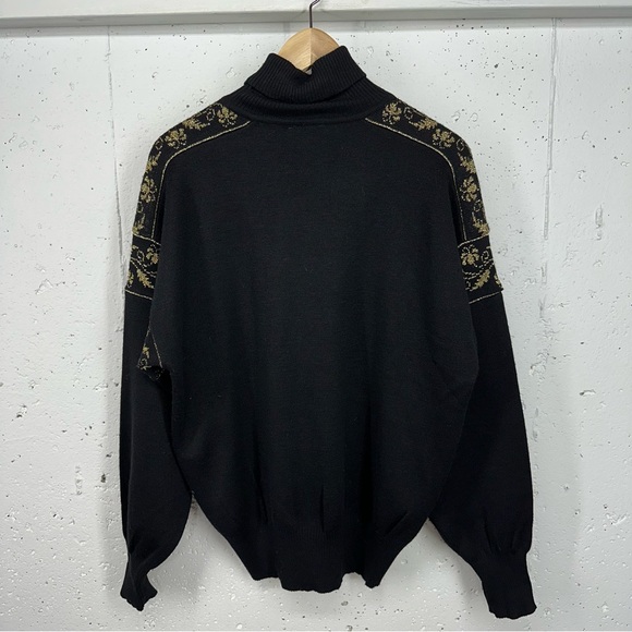 Vintage David Meister Large Wool Blend Black Metallic Gold Turtleneck Sweater - Picture 7 of 15